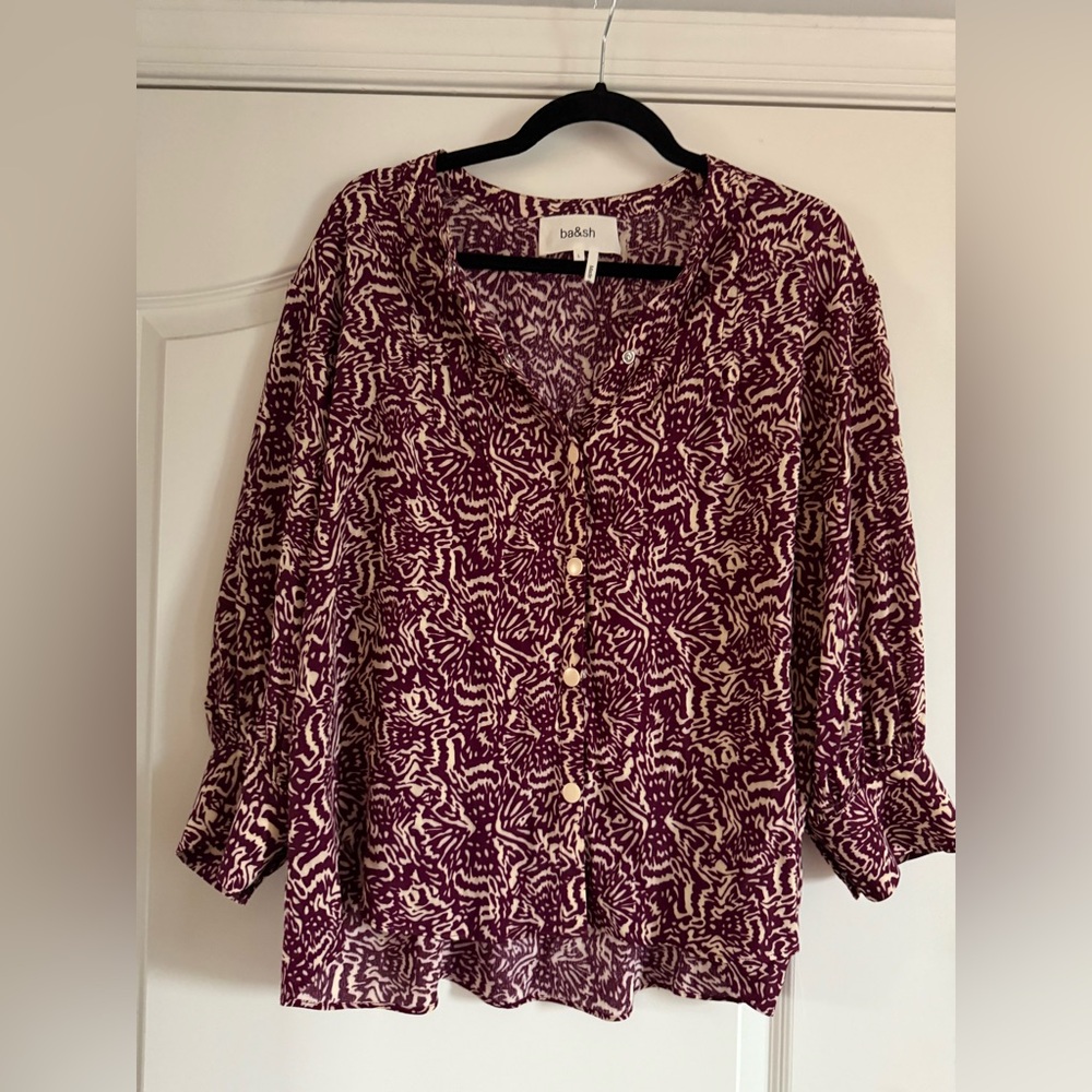Ba&sh Red and White 3/4 Sleeve Blouse with Peter Pan Collar